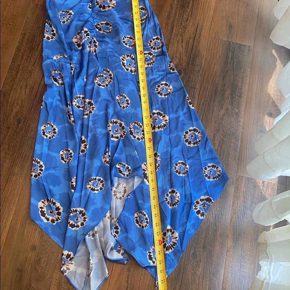 MELLODAY Blue Floral Asymmetrical Midi Skirt